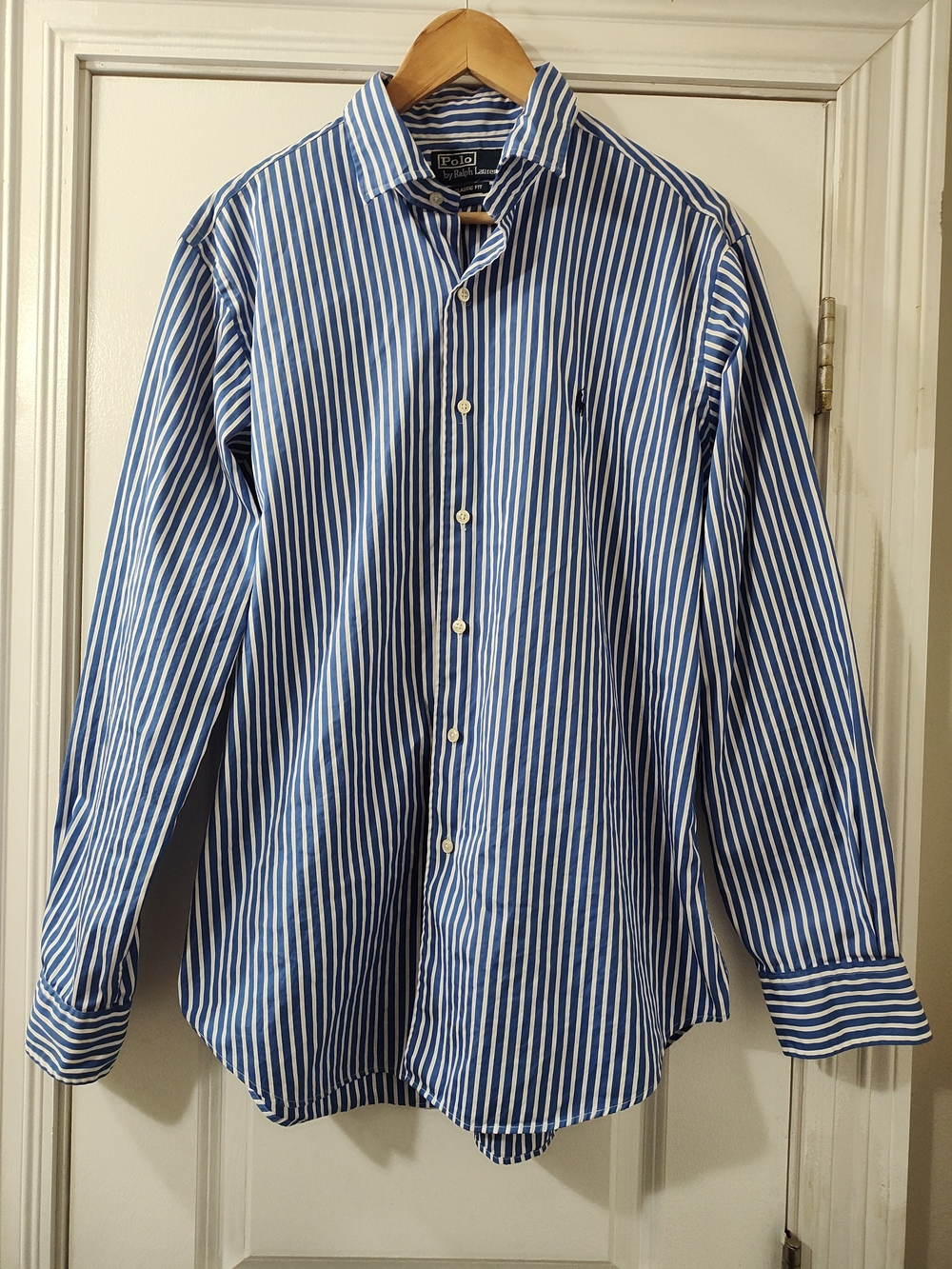 Polo by Ralph Lauren Blue & White Stripe Men's Dress Shirt Preppy Classic EUC